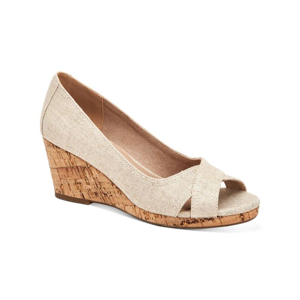 CHARTER CLUB Womens Beige Strap Cut-Outs Toniie Toe Wedge Slip On Sandals 6.5 M